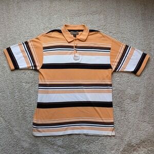 Evolution In Design Polo Shirt Mens XL Orange Striped Short Sleeve Cotton Pique